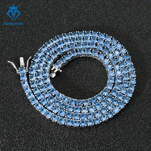 Mode smycken anpassad 4mm is sällsynt blå isad ut moissanite sier tennis män kedja halsband