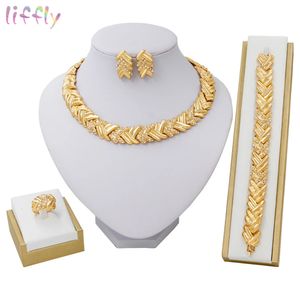 Fashion Bridal Dubai Gold Color Jewelry Sets for Women Costume Necklace Earrings Nigerian Wedding African Jewellery Set 231227