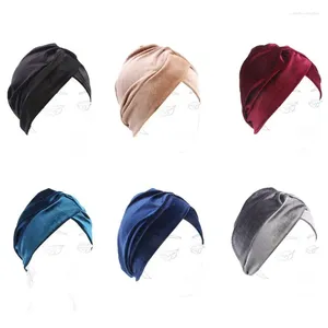 Beralar Kadın Türban Retro Düğümlü Twist Müslüman Hijab Hat Katı Glitter Chemo Cap