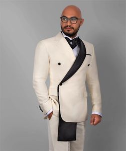 Ternos de moda para homens Slim Fit Double Breasted Blazer Calças 2 Peças Set Prom Wedding Business Suit Xale Lapela Smoking 231226