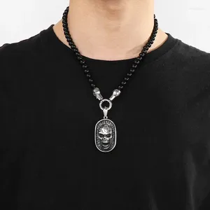 Ожерелья с подвесками SGothic Viking из нержавеющей стали, мужское ожерелье с черными бусинами и черепом, ювелирные изделия для вечеринок