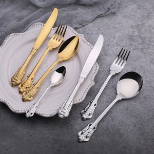 Sets Hochwertige Retro-Besteck-Sets, Silber, Gold, Edelstahl, Besteck-Set, Messer, Gabel, Löffel, Schaufel, 4-teiliges Geschirr-Set, Geschirr-Sets D