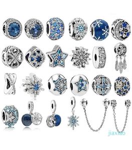 925 Sterling Silver Beads Fit Original Charm Bracelet Sea Blue Zircon Stars Snowflake silver 925 Fashion Jewelry7174059