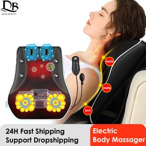 Electric Massage Cushion Shiatsu Head Neck Cervical Traction Body Massager Car Back Pillow with Heating Vibrating Massage Device 231227