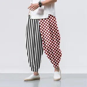 Men's Pants Splicing Chessboard Checkers Harem Men Elastic Waist Streetwear Joggers Baggy Drop-crotch Casual Trousers