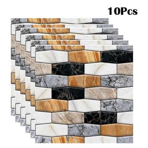 Stickers 10Pcs European Marbling Brick Wall Sticker DIY Removable Tile Selfadhesive Waterproof Wallpaper Home Decor for Kitchen Bathroom T