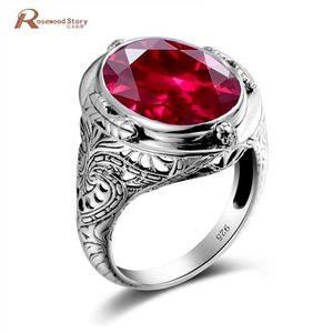 Genuine Unique Austrian 925 Sterling Silver Ring with Ruby Stones for Men Vintage Crystal Fashion Luxury Women Party Jewelry 20100221P