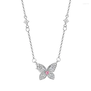 Pendant Necklaces Shinning Butterfly Necklace For Women White Gold Color Plated Sweater Chain Fashion Jewelry Female 104