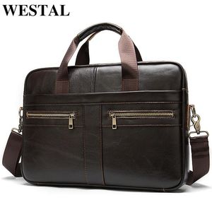 ブリーフケースWestal Handbag Leather MenラップトップバッグドキュメントバッグA4ビジネスブリーフケース弁護士用の男性