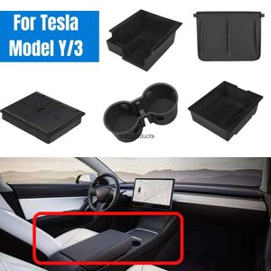 Update New Flocking Center Console Organizer for Tesla Model 3 2022 Model Y 2023 Center Armrest Hidden Box Cup Holder Interior Accessories