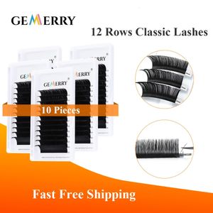 Gemerry 10 PCs/Lot Classic Eyelash-Erweiterung Individuelle falsche Wimpern handgefertigte 8-14 mm Mix Länge Faux Mink Wimpern Erweiterungen 231227