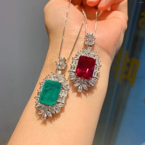 Pendants 925 Sterling Silver Crushed Cut 12 16MM Lab Colorful Ruby Emenrald Gemstone Women Pendant Necklace Jewelry