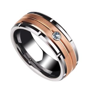 New Fashion 8mm Tungsten Carbide Ring for Man Rose Gold Brushed Diamond Wedding Band US Size 6-133108