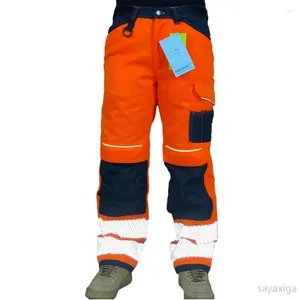 Pantaloni da uomo in cotone riflettente da lavoro con tasche multiple Pantaloni di sicurezza da costruzione ad alta visibilità ad alta visibilità
