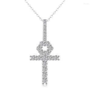 Chains S925 Sterling Silver 2MM D Color Moissanite Cross Pendant Hip Hop Jewelry Anhe Key Necklace Men White Gold Plated Pass