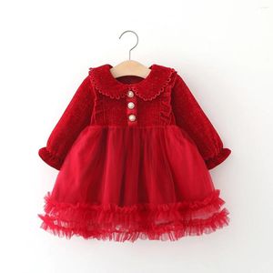 Girl Dresses Red Princess Dress for Girls 2023 Versione coreana Autumn e Inverno Childrens Abbigliamento all'ingrosso