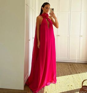 Sexig kvällstävlingsklänning 2024 High Neck Flowers Chiffon Long A-Line Formal Party Prom Gowns Celebrity Style Vestidos de Noche Robe de Soiree