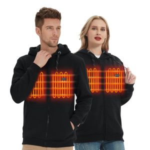 Full Zip Up -fleece -uppvärmda hoodie -tröjor med batteripaket 12000mAh för män kvinnor i vinter varmt vandring jakt 231227