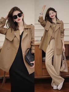 Giacca da donna in pelle 2023 moda caffè genuina Trench coat in pelle di pecora vintage di alta qualità