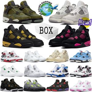 com caixa jumpman 4 tênis de basquete 4s Lightning 2024 Black Cat Red Thunder Travis lona preta Neon Oreo militar puro dinheiro tênis pretos