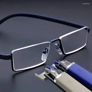 サングラスハーフフレームTR90アンチブルーライトリーディングメガネHD処方眼鏡女性男性アイウェアケースディオプター1.0〜4.0