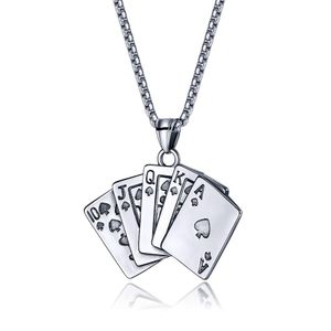 Poker-Spielkarten-Anhänger-Halskette aus Edelstahl, personalisierte Kartendeck-Halskette, Initialen-Halskette, Royal Flush Poker269c