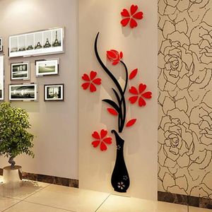 Adesivos atacado adesivos de parede acrílico 3d ameixa flor vaso adesivos arte do vinil diy decoração para casa decalque da parede vermelho floral adesivo cores