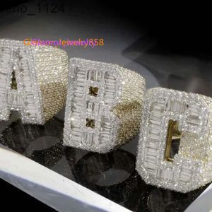 Diamond Imbustom Abc Moissanite Anelli moissaniti 925 Silver VVS Baguette Moissanite Iced Ip-Hop Letter Name Championship Anelli da campionato Anelli uomini