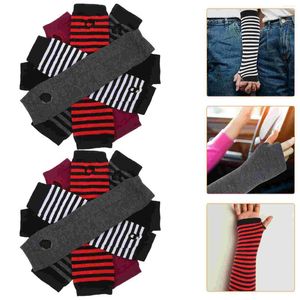 Knee Pads 6 Pairs Fingerless Cotton Long Wristlet Decorative Arm Cover Winter Gloves Half-Finger Black And White Sleeves Women