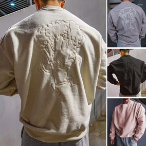 Men's Hoodies Men Sweatshirt Solid Color Long Sleeve Round Neck Warm Cool Loose Thicken Broccoli Embroidery Plus Size Fall Tops Clothes