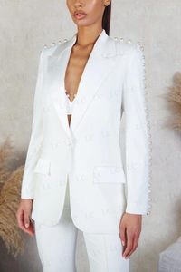 Kvinnors tvåbitar byxor sexiga kvinnor kostymer 3 stycken blazer bh en knapp stora pärlor toppade lapel party smalt modern plus storlek skräddarsydd mamma