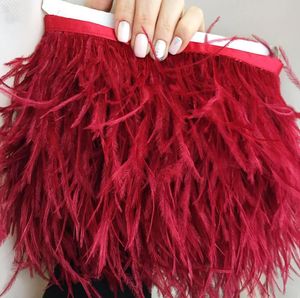 10-15 cm Bourgogne Red Ostrich Feather Trim Wholesale 510meter Plume Fringe For Wedding Clothing Dress Decoration Sying Crafts 231227