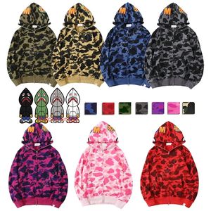 Designer Mens Hoodie Full Zip Up Shark Hoodies Woman Camouflage Jacket Hoody Hooded Sweatshirt Man Womens Sweater Long Sleeve Apes Tech Fleece Cardigan 100% Cotton