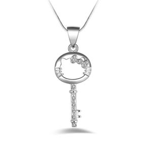 Mode av hög kvalitet 925 Silverl Cat Key med vita diamantsmycken 925 Silverhalsband Alla hjärtans dag Holiday3082