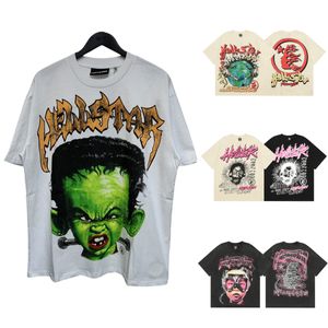 Hellstar skjorta herr designer kvinnor tshirts gata kort ärm hipster t shirt tvättad tyg grafiti bokstäver folie tryck vintage svart lösa tees oss s-xl