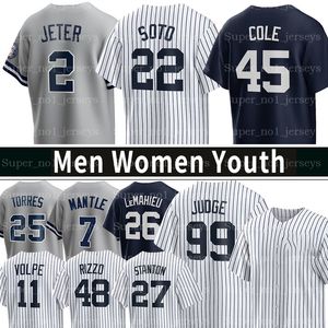 99 Aaron Judge Maglia da baseball 22 Juan Soto Derek Jeter Gerrit Cole Babe Ruth Mickey Mantle Giancarlo Stanton Anthony Rizzo Anthony Volpe Gleyber Torres DJ LeMahieu