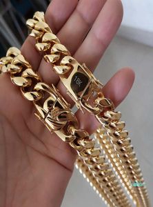 16mm 18 mm Männer Hip Hop Cuban Link Halsketten Armbänder 316L Edelstahl Halshöhe Schmuck Hochpolierte Gussketten Doppelte Safet1422013