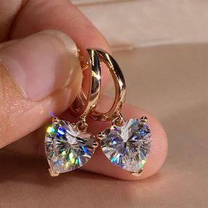Charming 18K Rose Gold Hoop Earrings Heart Shape CZ Crystal Diamond Dangle Jewelry Gift for Women Girls280h