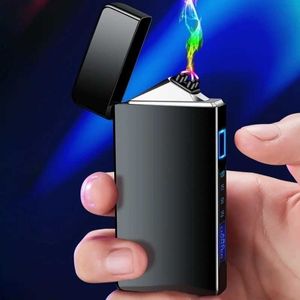 USB Metal Electric Double Arc Plasma Lighter Power Display Outdoor Windproof Flameless Pulse Cigarett Lighter Men's Gift