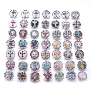 Novo 10 pçs cruz inteira fé 18mm snap jóias misturado metal strass botão snap jóias ajuste pulseira pulseiras colares296p