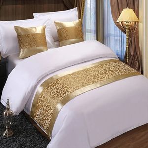 Golden Floral Beduds Bed Runner Throw Bedding Single Queen King Cover Handduk Home El Decorations 231227