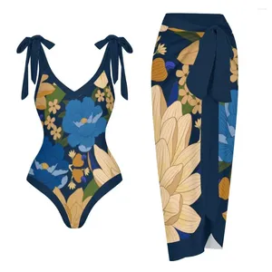 Menas de banho feminina 2023 Cartoon Flower Print Biquíni Terno de 2 peças Halte