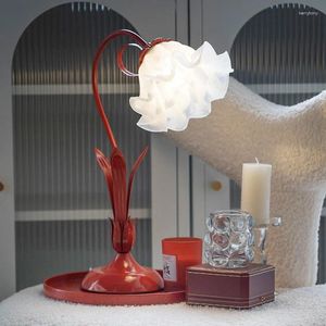 Bordslampor gåva röd festlig säng lampa spetsblomma evigt ledd skrivbord belysning för sovrum studie rum romantisk heminredning fixtur