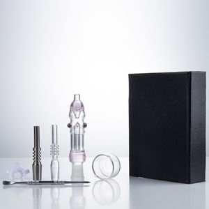 Headshop666 NC046 DAB Rigglas Bong Bunte, verschüttete Rauchpfeife Geschenkbox Wachs Schale 14mm Titan Quarz Keramik Nagel 2 Tipps Clip ca. 4,86 ​​Zoll OD 25mm Tube