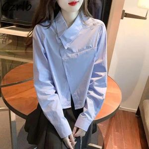 Women's Blouses Autumn Women Asymmetrical Design Cropped Shirts Y2k Lovely Long-sleeved Tops Korean Style College Street Fashion Solid