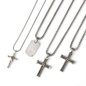 Silver Necklaces 50cm Necklaces Women Full Diamond Jewelry Chevron Cross Pendant Pave Zircon Dog Tag Necklace Sunflower Peace Meda314C