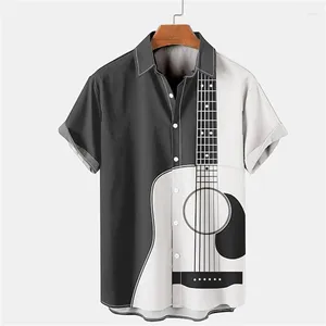 Мужские повседневные рубашки с принтом гитары, летние негабаритные модные однобортные блузки с короткими рукавами, трендовые топы, мужская одежда