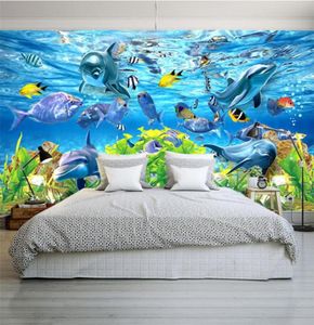 3D Özel Duvar Kağıdı Sualtı Dünya Deniz Balık Duvar Odası TV Zemin Akvaryum Duvar Kağıdı Mural77031721316692