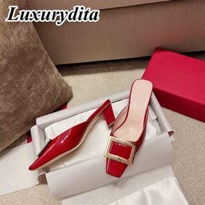 Hochwertige Frauen Sandalen Pumpen Leder -Sohle Bankett Stiletto Laufsteg Luxus spitze High Heels Designer Vivier Flat Ballet Shoes Mode Ferse Damen Mules G3757