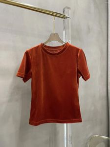 Camisetas femininas Cordo de Cordoy Orange Moda Casual de Sleevada 2023 Estilo de Verão 0317